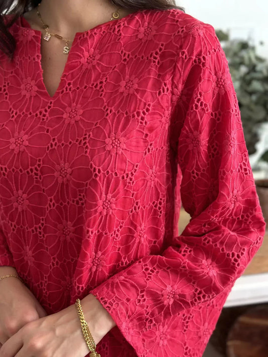 Zinnia Cut Work Long Shirt - Dress